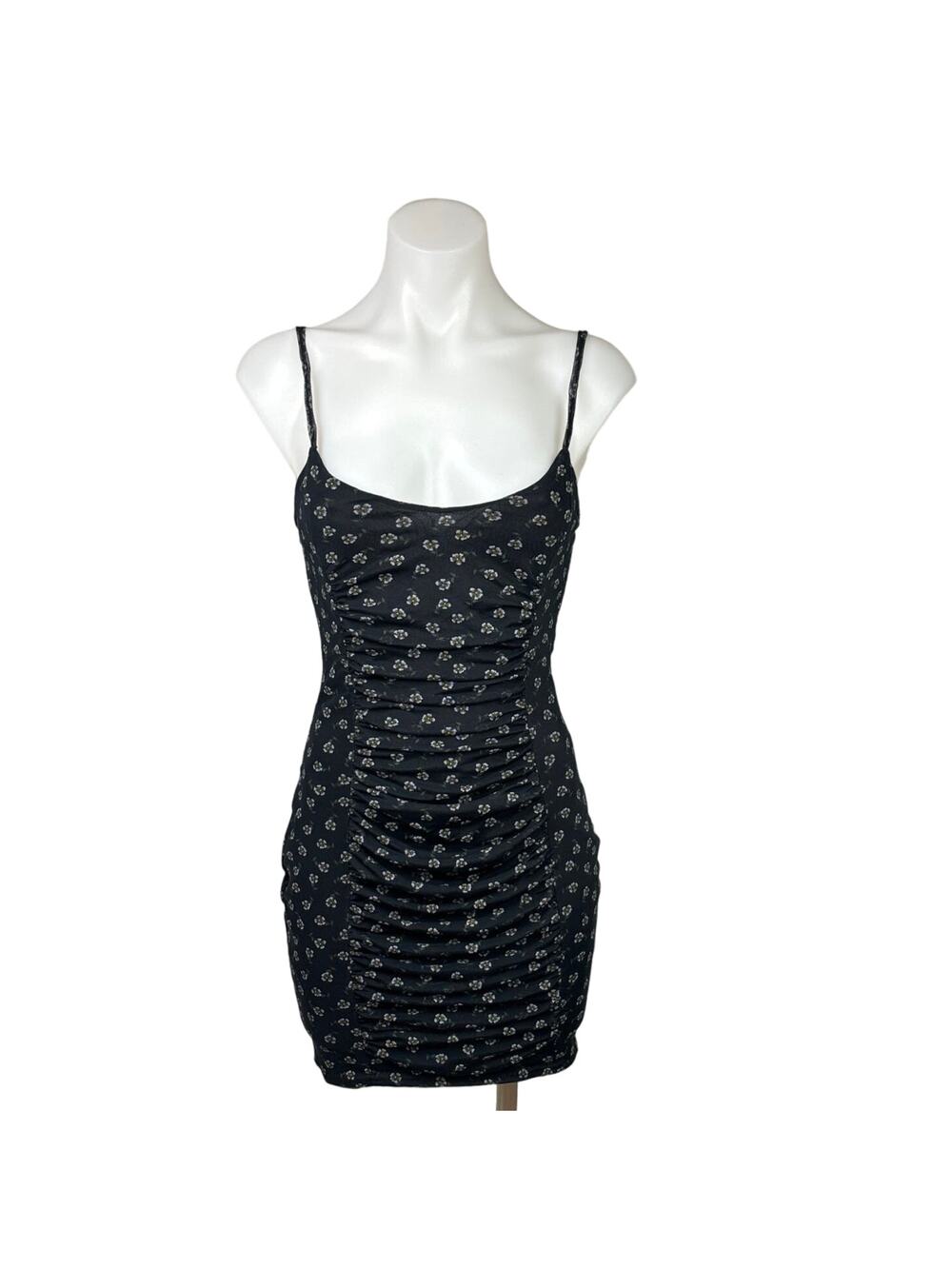 Daisy Street Black Floral Print Spaghetti Strap Sleeveless Bodycon Mini Dress XS